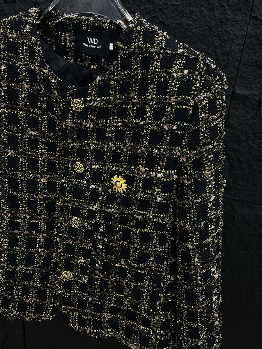 Korean Sle Faionable Tweed ort Men's Jaet 2024 Autumn High Sensation Haome Versatile Coat Top Button Decorated Pol...