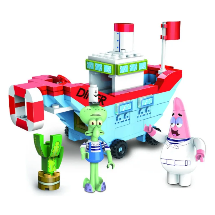 thumbnail image 1 of Bloques de construcción de la serie Bob Esponja con sonido de moda genuino, casa de Patricio Estrella, amigos, coche, castillo, idea, bloques de construcción, figura de acción, juguete, 1 of 5