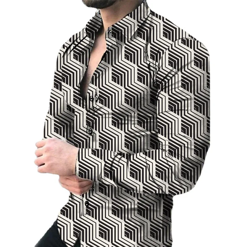 

Europe and the United States Hot 3D Fashion Vintage Floral Print Men's Long-Sleeved Shirt