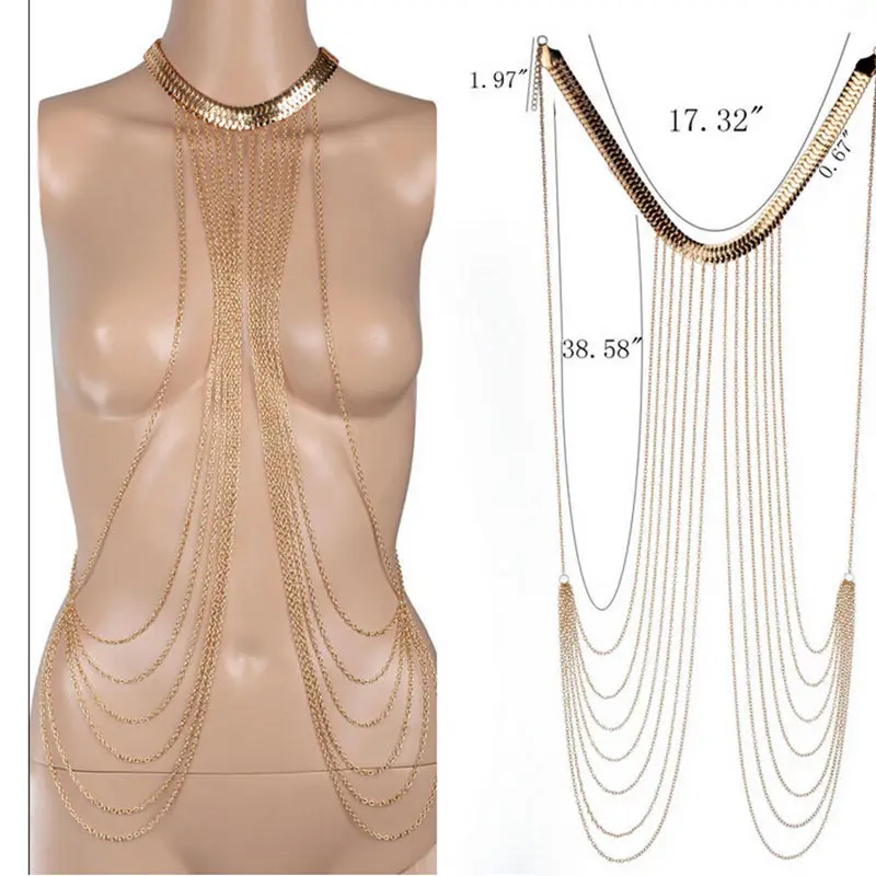Sexy Chain Necklace Women Necklaces&Pendants Tassel Alloy Punk Long Necklace