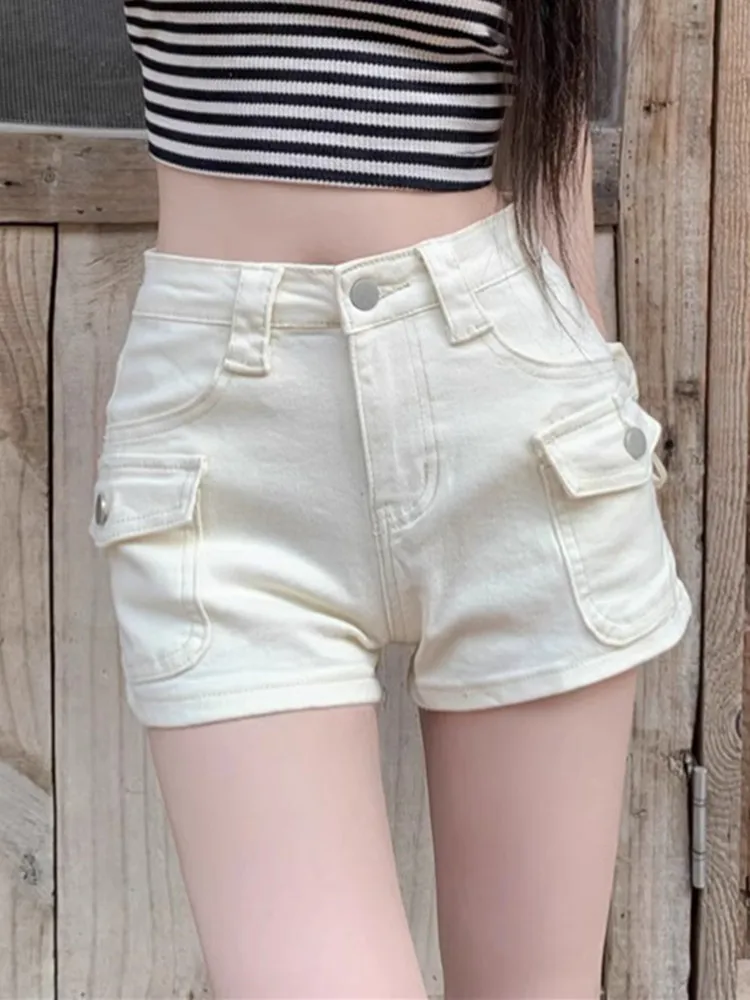 

Шорты-карго GUUZYUVIZ женские джинсовые, Модные Узкие штаны из денима с высокой талией, белые, Y2K, на лето