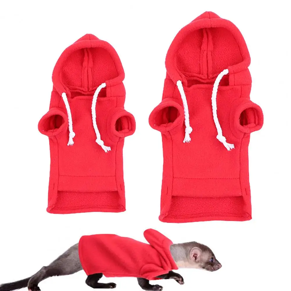 Pet Slippers and Costumes Cute Ferret Hoodie Solid Color Drawstring Hooded Sweatshirt Thick Fleece Foreleg Elastic Hamster Guinea Clothes