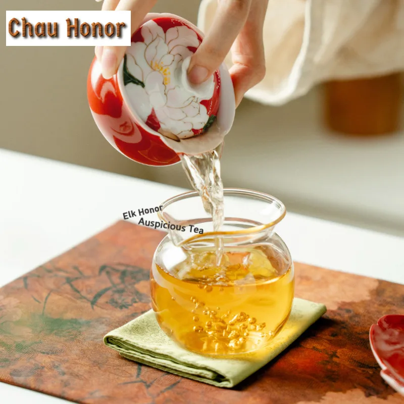 90ml Hand-painted Butterfly Peony Red Gaiwan Japanese Tea Tureen Tea Bowl With Lid Kit Tea Brewing Cover Bowl For Teaware Gift