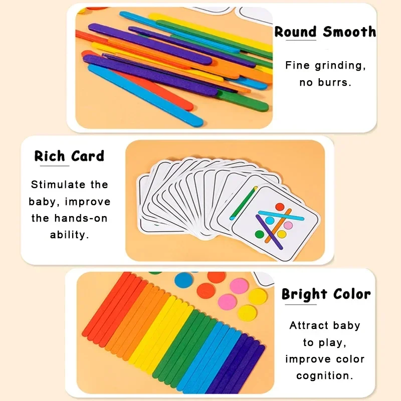 Kids Montessori Toys Rainbow Stick Puzzle Sensory Logical Thinking Challenge Table Games Children Early Educational Wooden Toys 5