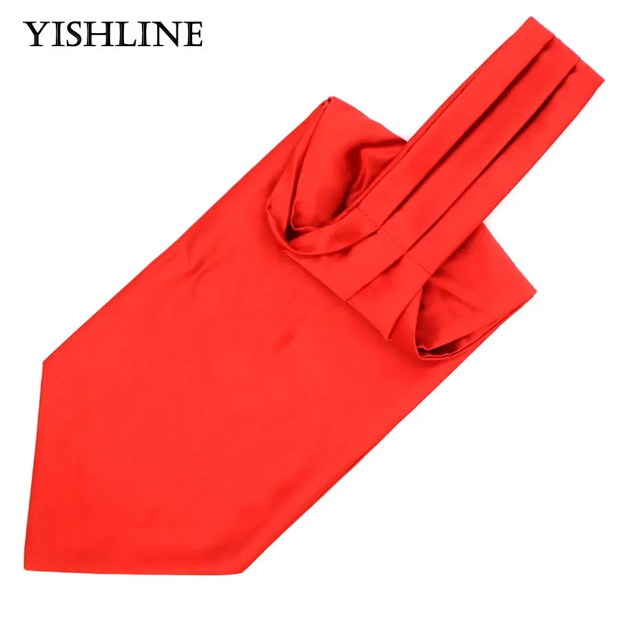 

Luxury Solid Men's Cravat Ascot Tie Scarf Red Gentleman Self Tied Polyester Silk Neckties Cashew Scrunch Wedding Party LJ0502