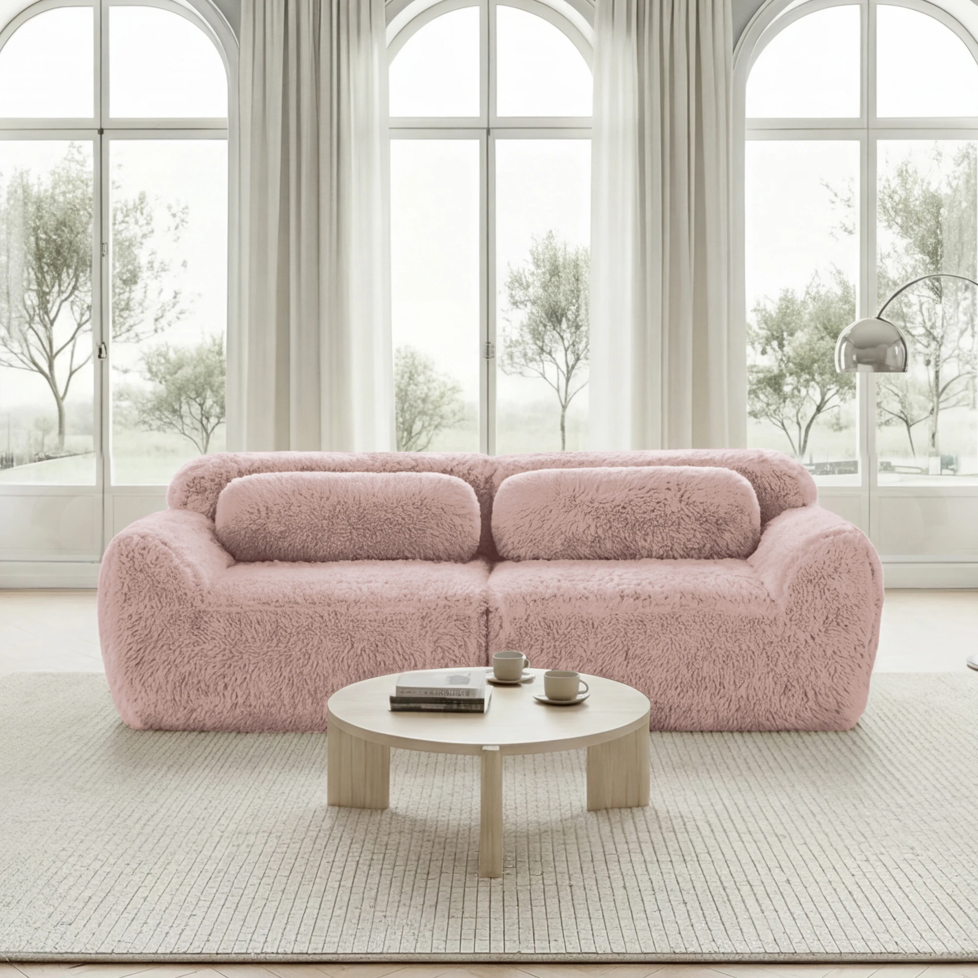 KOMHTOM 2 Sitzers Sofa aus Plüschstoff rahmenloses modulares Design mit Kissen weich hochelastischer Schaumstoff – Detail 1
