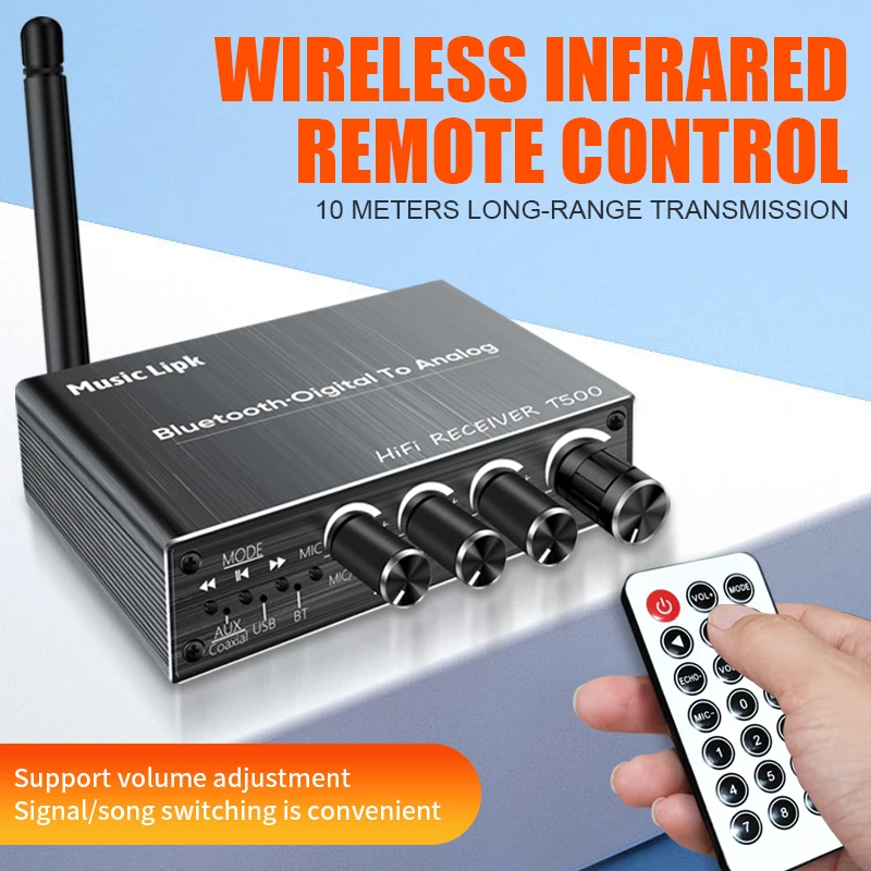 VAORLO Bluetooth 5.3 Audio Receiver+Coaxial DAC Converter+USB U-Disk Play+6.5 Micrphone Karaoke Wireless Adapter 3.5MM AUX RCA