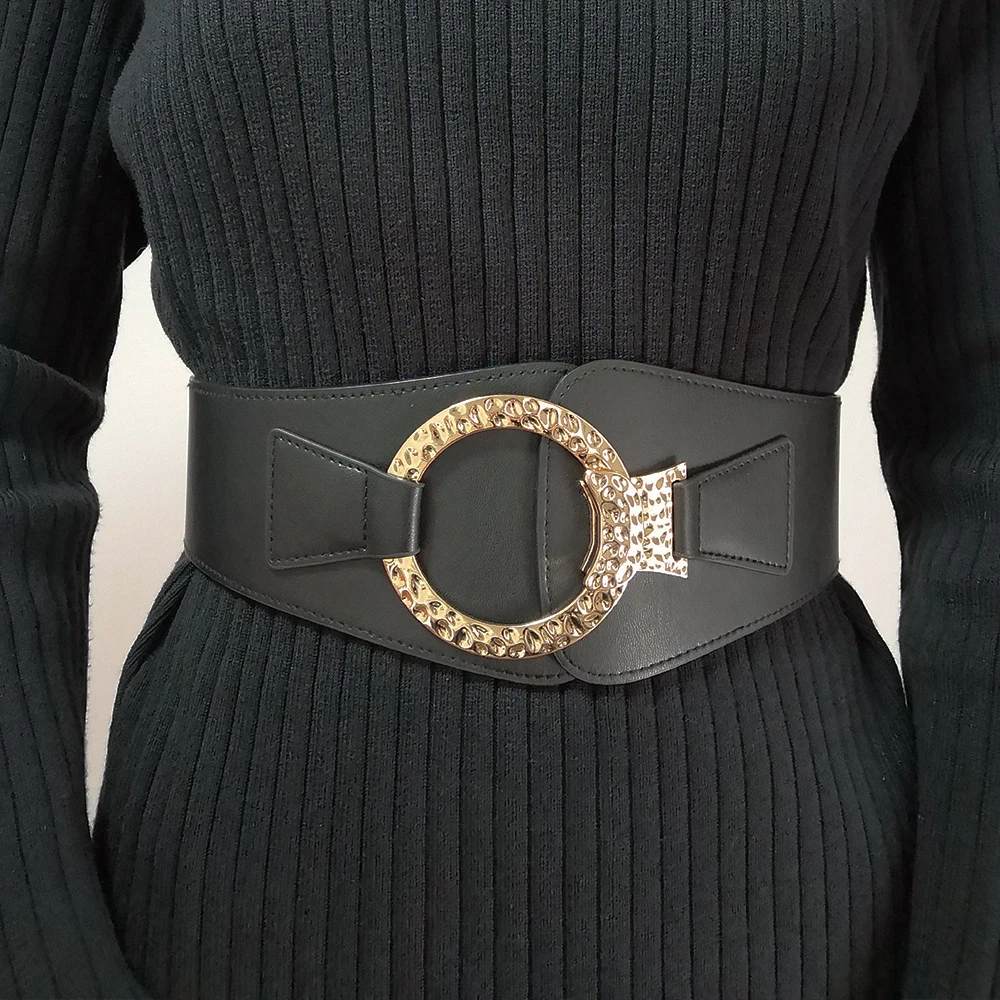 

Fashion Belt Luxury Designer Clothing Women Suit Coat Adult Metal Ring Design Black High Elastic Belt SCM0045
