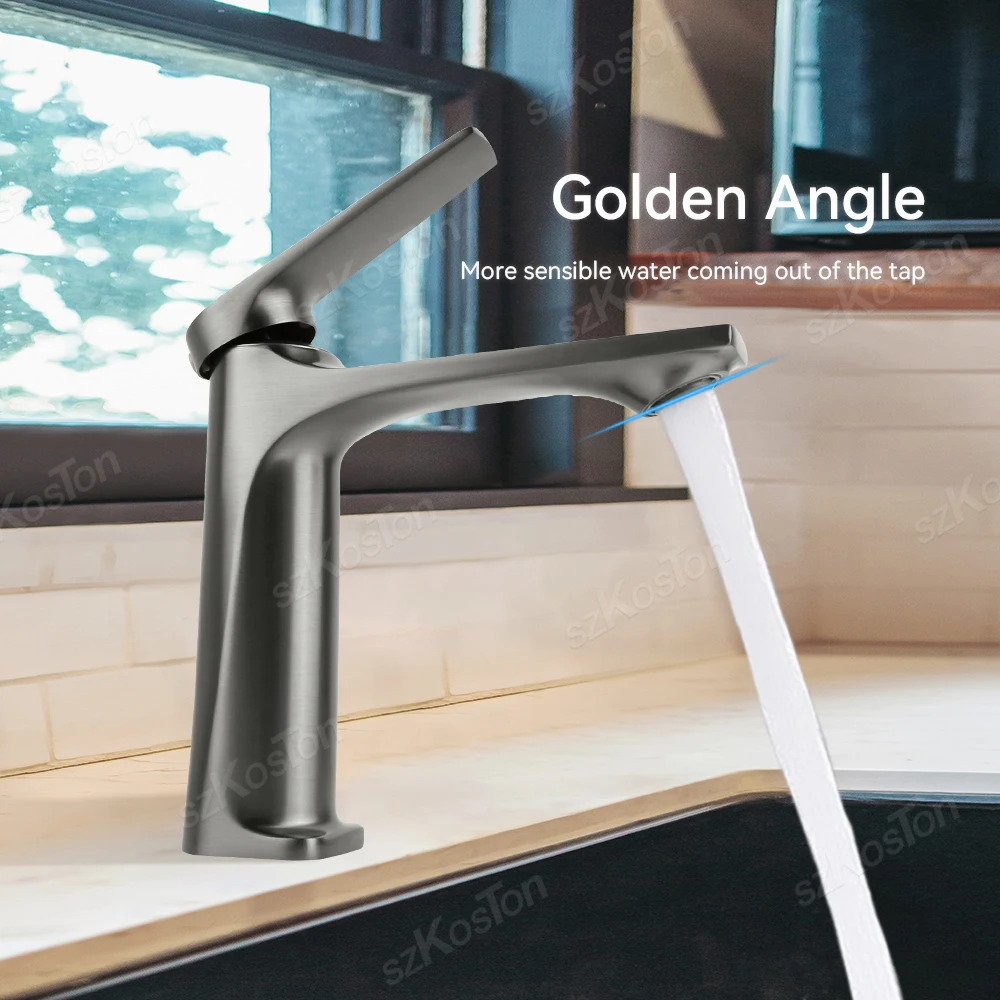 Description Picture 6 of item1Pcs Gray Bathroom Accessories Brass Core Sink Faucet Single Handle Deck Mounted Wash Basin Water Tap Hot And Cold Mixer