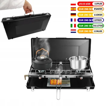 Portable Camping Stove Gas Powerful 3 Separate Burner Windshield for Tourist Picnic BBQ Outdoor Cassette Lightweight, Black