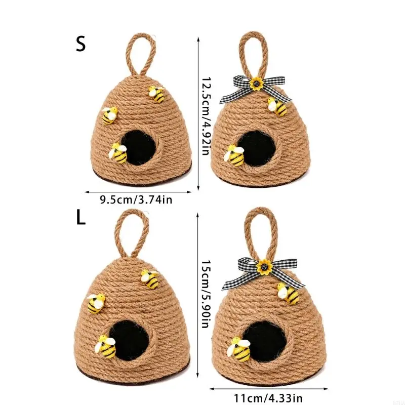 Handmade Woven Rope Bees Hives Hanging Ornament with Decorative Bowknot for Seasonal Festivities Bees Party Decors 87HA 3