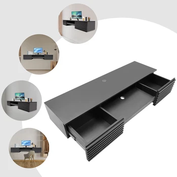 Wall Mounted Desk, Wall Mounted Desk with Pull Out Drawer, Wall Organizer for Homes Offices Easy Installation Black/Brown 2