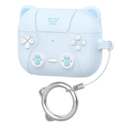 Cute 3D Cat Game Console Silicone Earphone Case with Hooks - Airpods 3 (Blue)