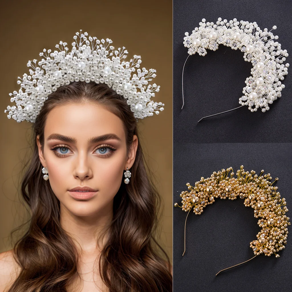 2 Fasce Per Capelli Da Sposa Con Strass E Perle – Diadema Argento, Cerchietto Elastico Per Matrimonio, Damigelle, Festa
