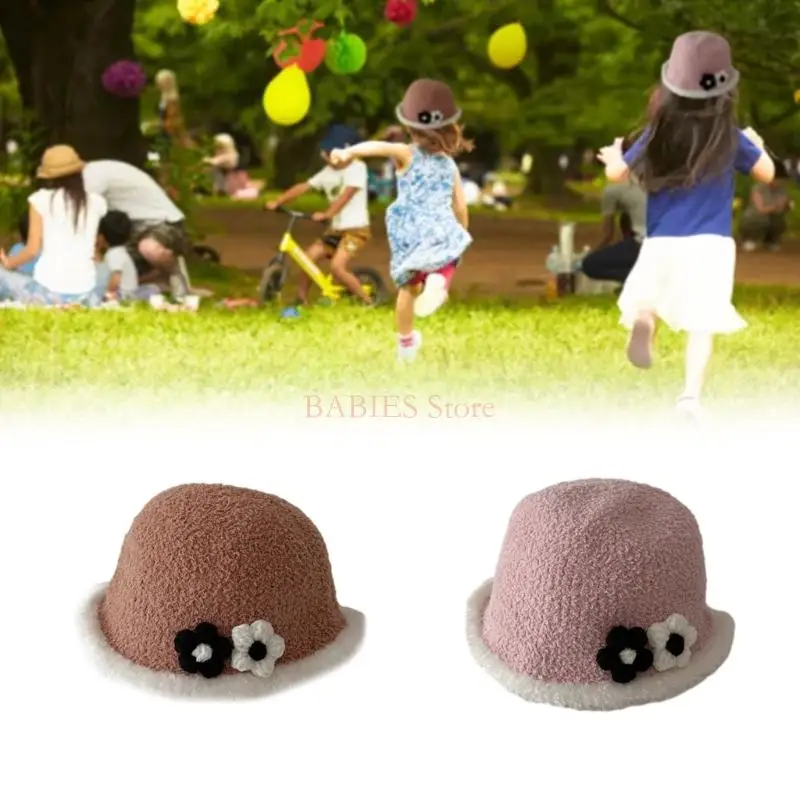 

C9GB 2023 Dome Flower Fisherman Hat Children Baby Big Brim Cap Basin Hat Outdoor Travel Hat Warm Keeping Hat for Kid Toddler