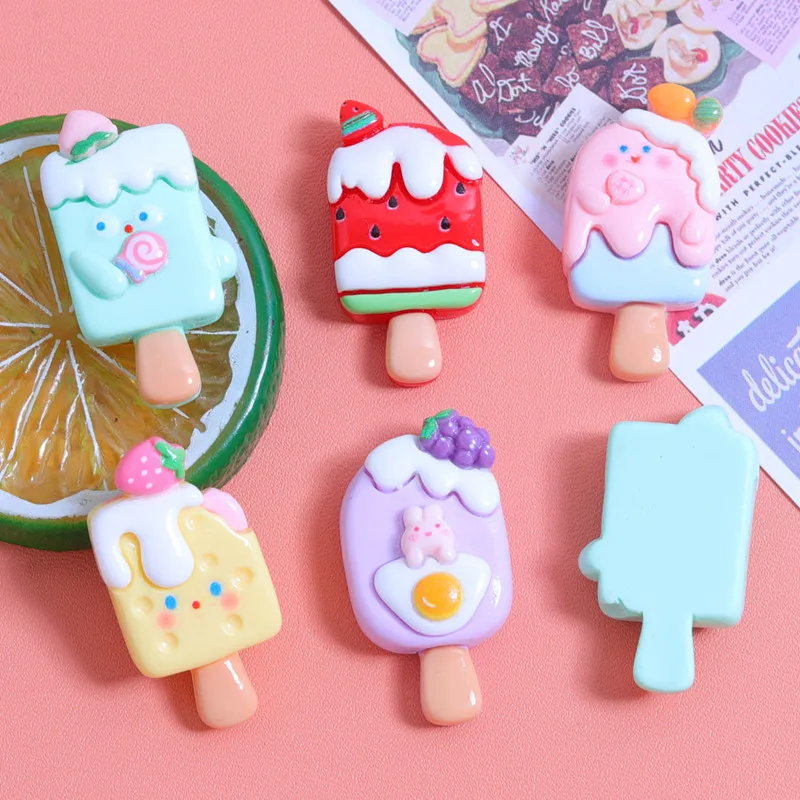 10PcsSimulationIceCreamPopsicleResinDIYIceboxHatBarretteMobilePhoneCaseDecoration