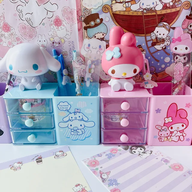 Kawaii Sanrio Storage Box Cinnamoroll Kuromi Student Pen Container Desktop  Cosmetic Jewelry Box Toys Girls Christmas Gifts