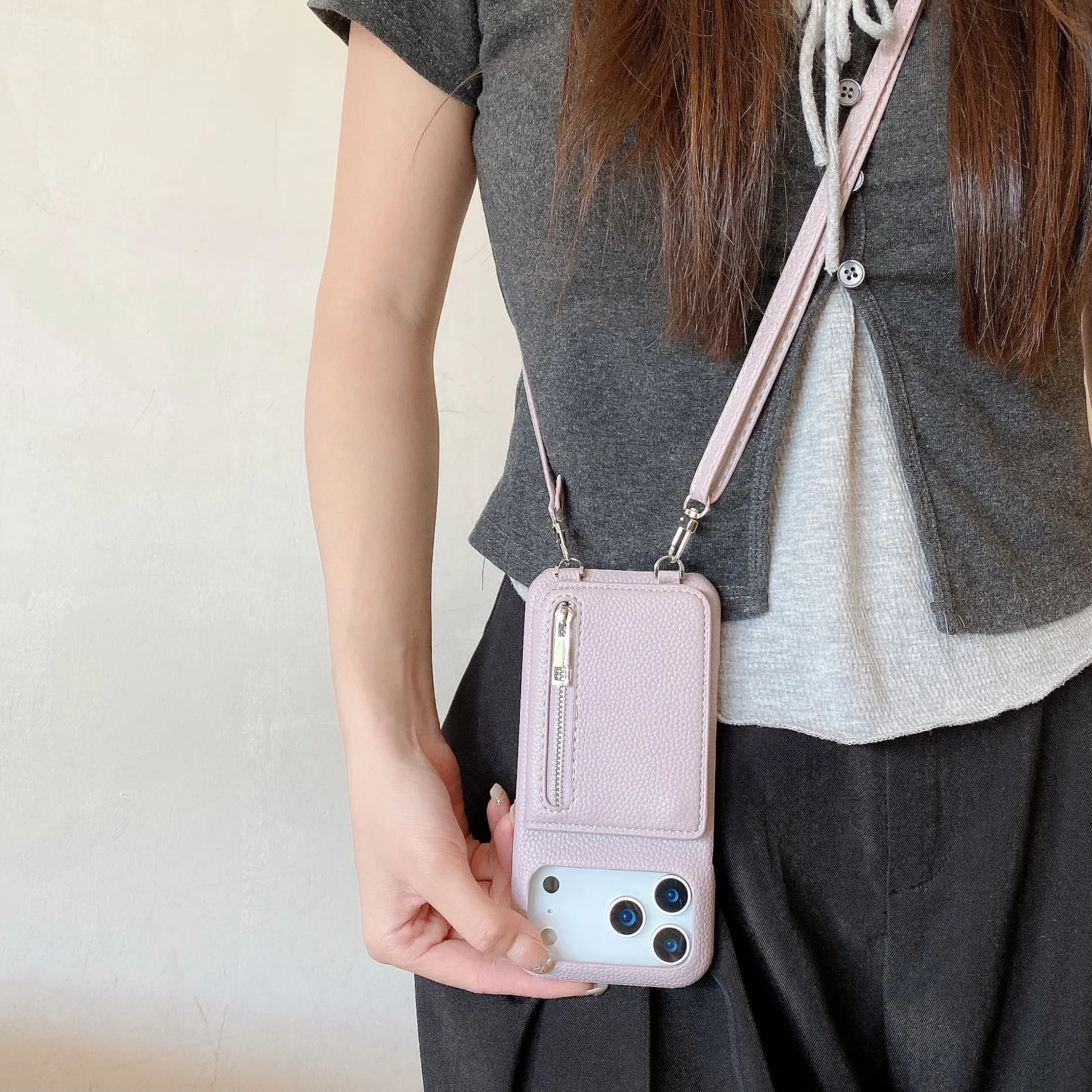 All-in-One Makeup Mirror Wallet Crossbody Lanyard Phone Case