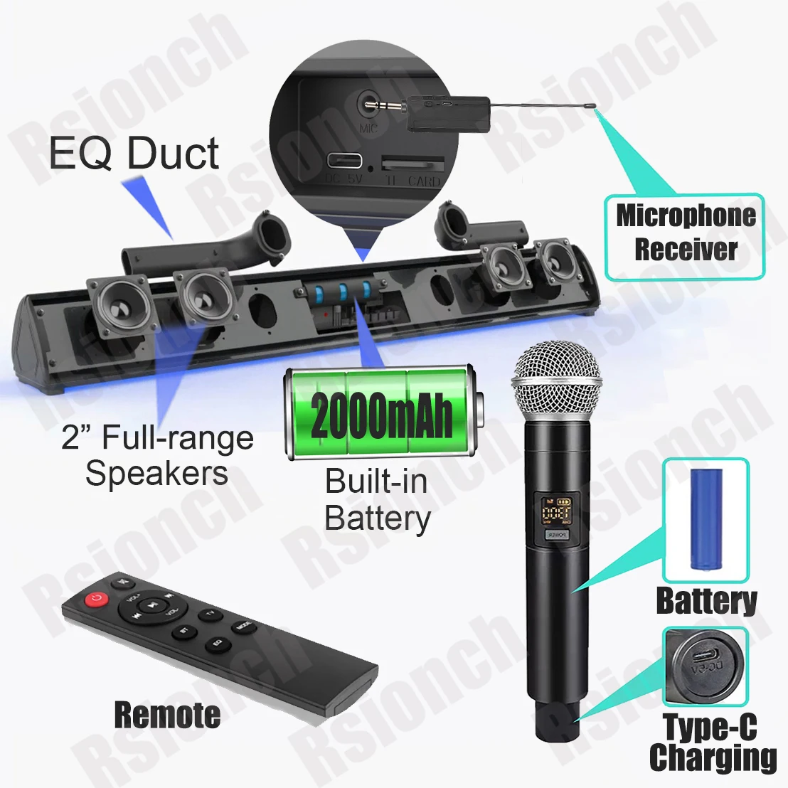 Karaoke Bluetooth Wireless Mic Speaker TV Soundbar with