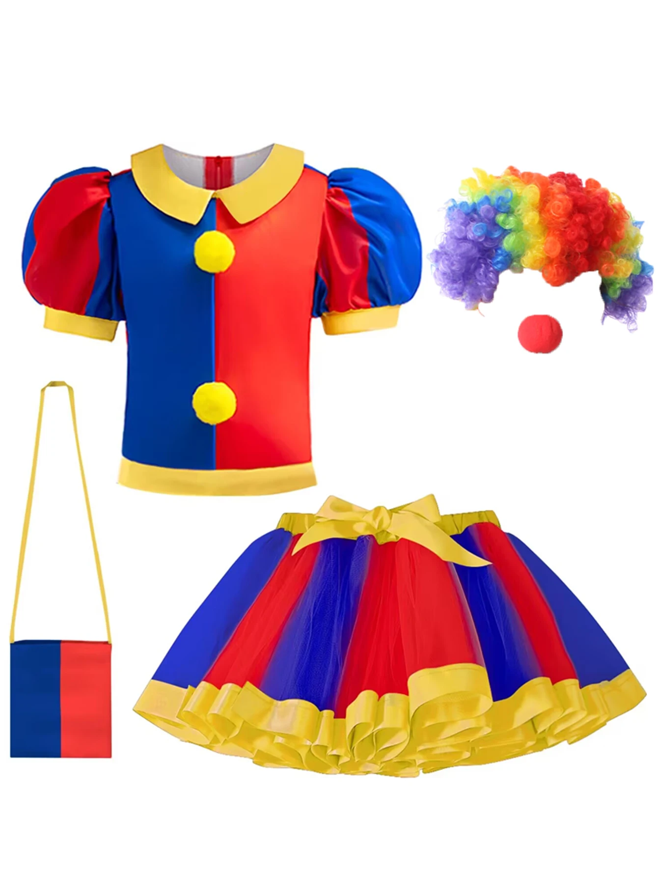 

The Amazing Digital Circus Kids Cosplay Costume Girls Princess Dress Children Top+Tutu Skirt+Bag+Wig Clothes Halloween Clothes