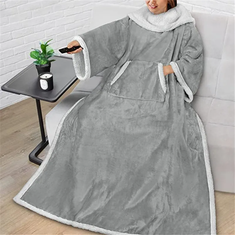 thumbnail image 2 of Pavilia Fleece Wearable Blanket With Sleeves, Warm Cozy Soft Functional Lightweight Sleeved Throw Adults Men Women Violet Purple Faux Shearling 2 of 14