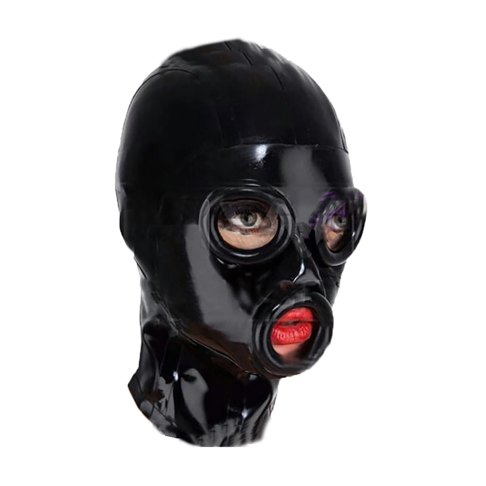 

MONNIK Latex Mask Unisex Rubber Hood Open Mouth&Eyes with Roll Edge and Rear Zipper Handmade for Party Wear Latex Catsuit