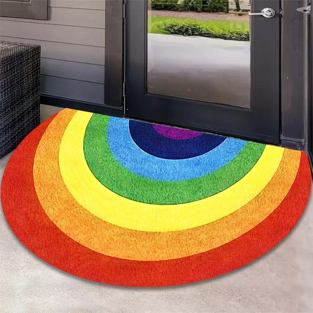 VIKAMA Regenbogen-Halbkreis-Fußmatte: Pflegeleichte, Rutschfeste Eingangsmatte für Flure, Badezimmer und Heimdekoration – Detail 1