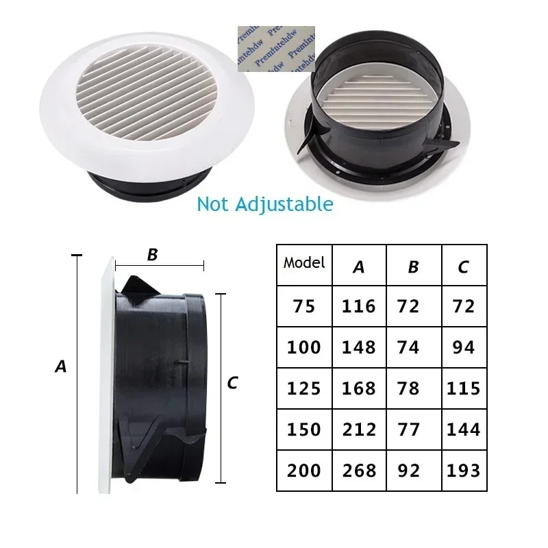 3 "4" 5 "6" 8 "พลาสติก ABS สีขาวรอบ Air Vent Grill Diffuser ระบายอากาศท่อ Louver ผนังเพดานติดตั้ง 1