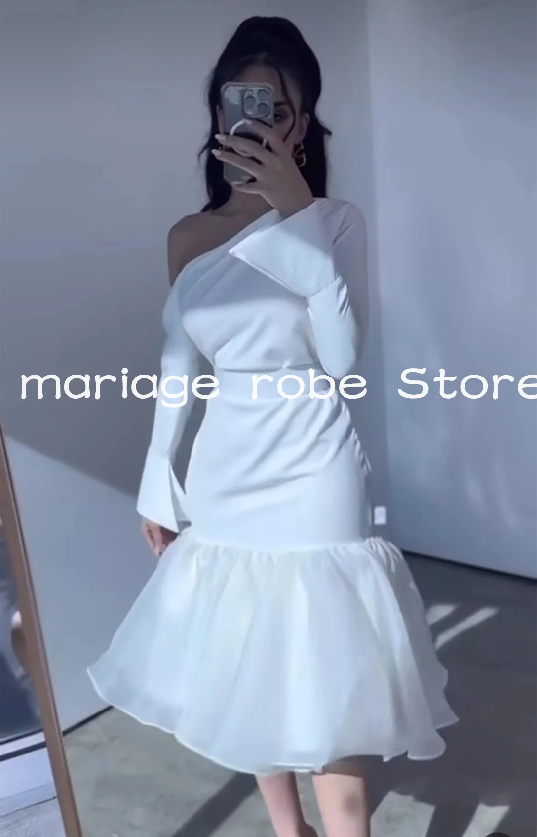 فستان أبيض صغير فساتين كوكتيل سهرة قصيرة بأكمام فساتين السهرة تول طول الشاي  فستان حفلة موسيقية رداء de soirée - AliExpress