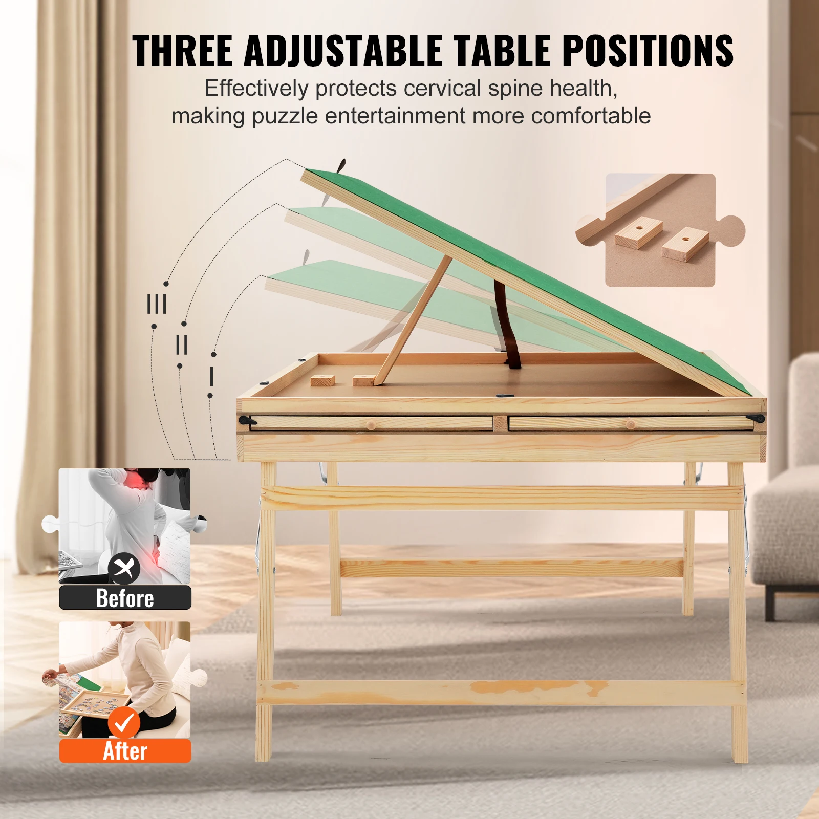 Puzzle Ready Puzzeltafel met laden - 1500-delig hout, 68,6 x 91,4 cm, opvouwbaar en draagbaar - puzzel tafel en organizer ontwerp met 4 kleurgecodeerde dienbladen, 3 kantelhoeken en afdekmat