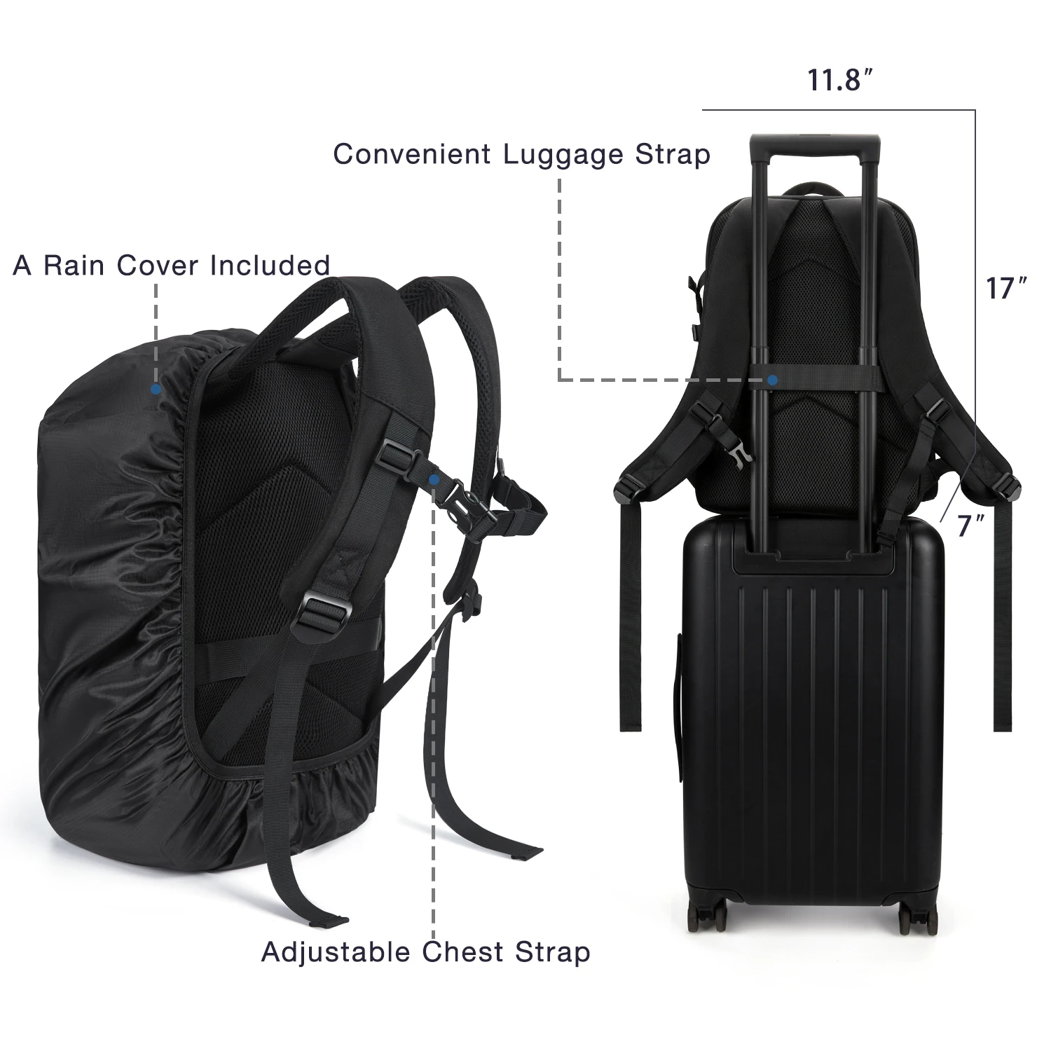 BAGSMART DSLR SLR 카메라 배낭, 레인 커버 포함, 남성용 방수 카메라 가방 케이스, 최대 15.6 인치 노트북 삼각대 거치대