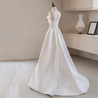 French Luxury White Satin Trailing Wedding Dresses for Bride 2026 Women Elegant Sexy Strapless Long Prom Party Dress vestidos - Image 3
