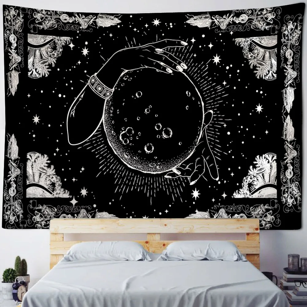 Fantasy wings, black tapestry, sun and moon, skull, home wall hanging, hippie, witchcraft, art decoration, bedroom, dormitory