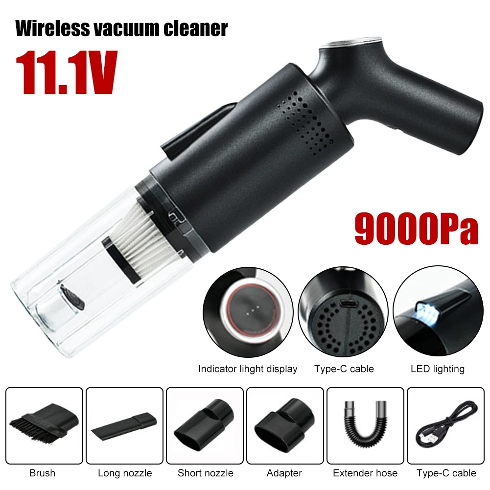 car washing tools 120W Car Vacuum 9000Pa Rechargeable Wireless Vacuum Cleaner Handheld 2 Speed With LED Light Washable Filter For Home Car Cleaner car wash compressor