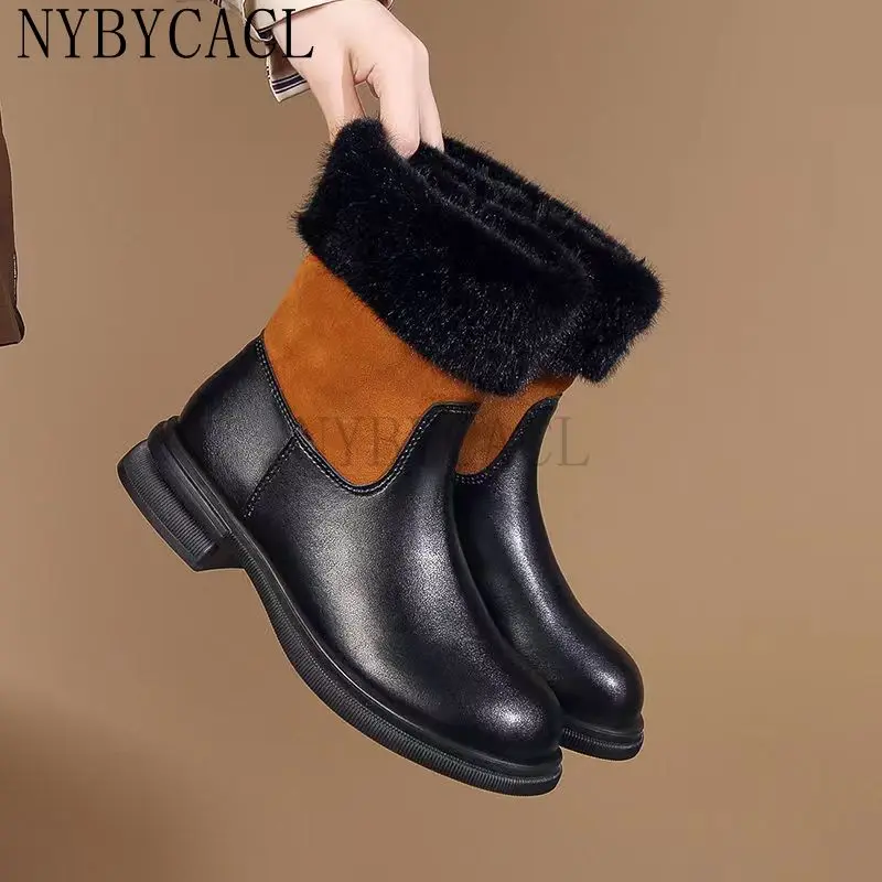 2023 Snow Boots Women PU Leather High-tube Warm Cotton Shoes Winter Plus Velvet Fashion Zipper Ankle Boots Platform Shoes Women