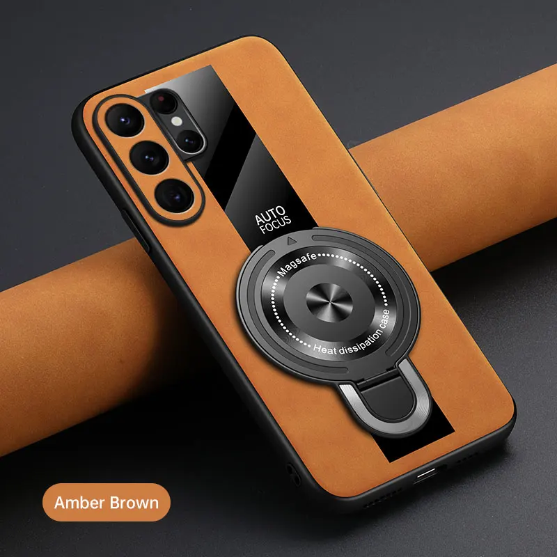 Luxury Magnetic Ring Holder Case - Premium Silicone Sheepskin Leather & Plexiglass Cover
