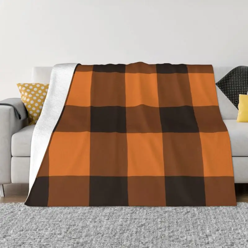 

Buffalo Plaid Pattern Pumpkin Black Blanket Breathable Soft Flannel Winter Checkered Farmhouse Throw Blanket for Sofa Bedroom