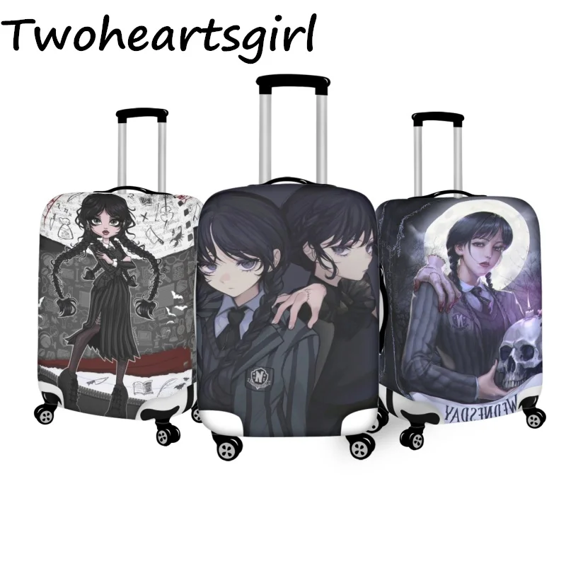 

Twoheartsgirl Cartoon Wedensday Travelling Luggage Cover Protective Zipper Removeable Suitcase Covers Elastic Trolley Accessory