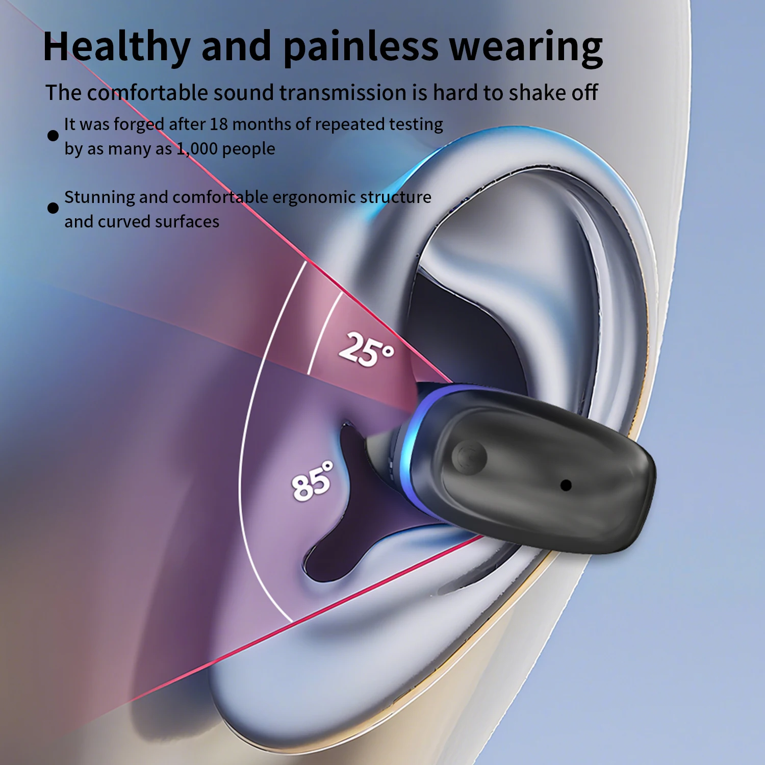 Bluetooth 5.3 Ear Clip Headset with HiFi Stereo and Touch Control