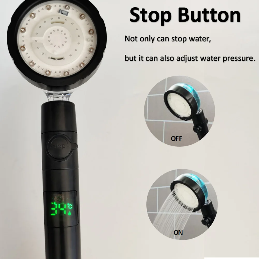 ventilador colorido alta pressao chuva chuveiro cabeca botao parar controle 03