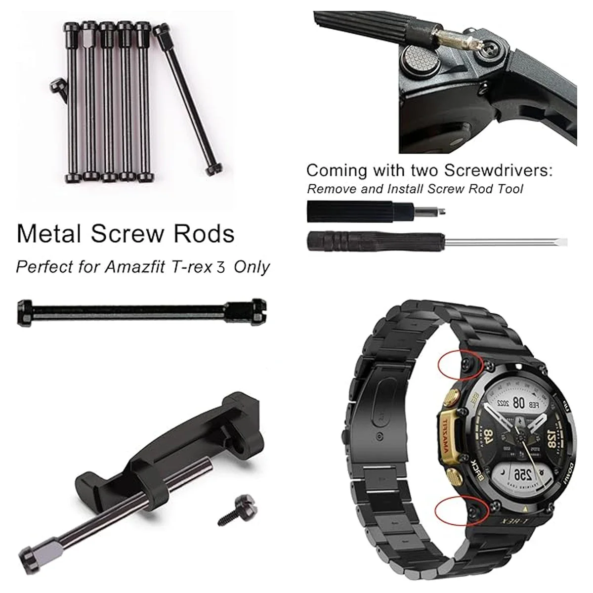 Hoopyeecase 4 Pack Cinturino Compatibile per Amazfit T-Rex PRO per Donne e Uomini,Aggiornato Versione Leggero Acciaio Inossidabile Braccialetto per Amazfit T-Rex PRO/Amazfit T-Rex