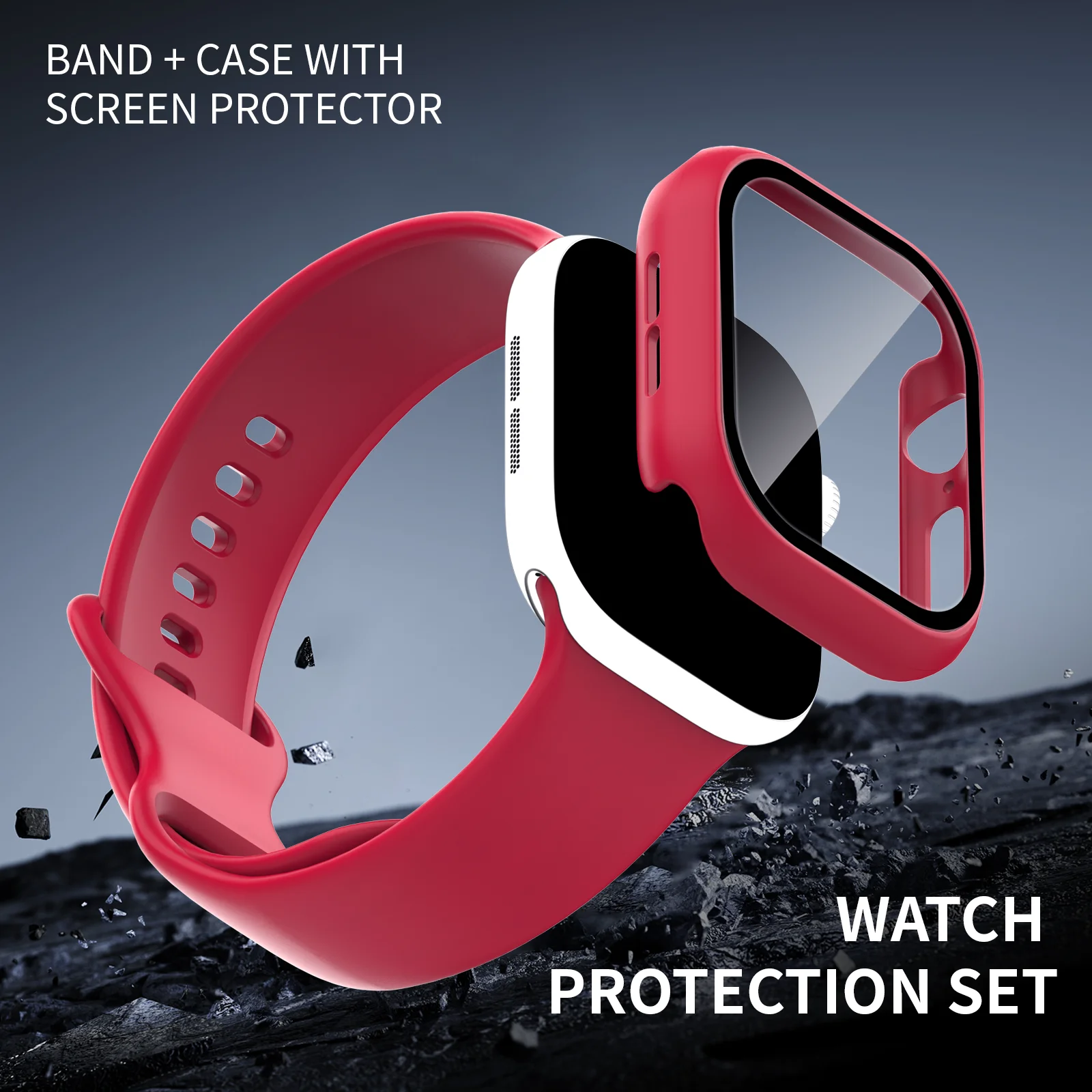 Dual Silicone Strap & Case Set for Apple Watch - Full Coverage Protection in 16 Colors