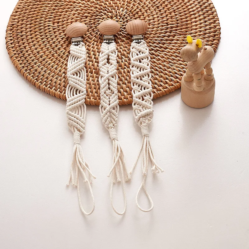 Baby Pacifier Chain White Hand Braided Cotton Cloth Teething Chain Beech Nipple Clip For Nursing Toys Shower Gift Baby Supplie 3