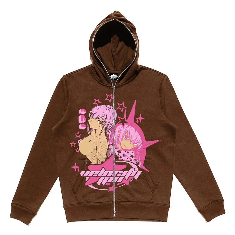 

Women's Y2K Retro Anime Print Zip HoodieCotton Loose Couple Tops Japan Harajuku Style Casual Women clothes for teens