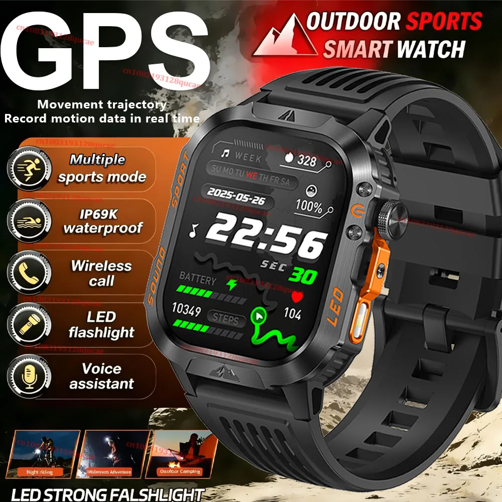 2026 New Military-grade Smart Watch Men GPS Flashlight 3ATM Waterproof Watch Bluetooth Call 100+Sport Outdoor Smartwatch Pk MA27 1