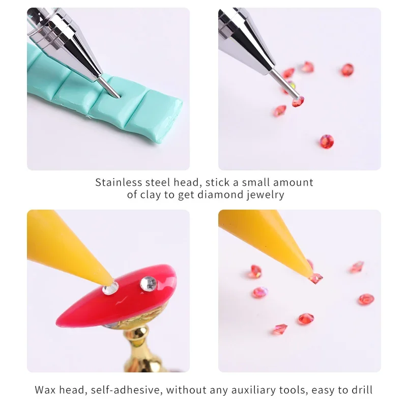 Gourd Handle Nail Art Dotting Pen Dual Crayon Wax Drill Head Steel Pipe Picking Rhinestones Gems Nails Accessories Tool Manicure 5