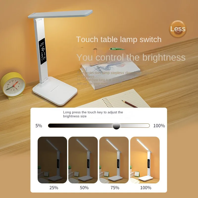 Table Lamp Table Lamp Rechargeable touch dimming color adjustment Led Clock Dispaly Reading Lights charging USB Children Desk Lamp