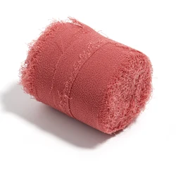Luxurious 5 - Meter Roll of Chiffon Silk Ribbon with Frayed Edges for Elegant Gift Wrapping and Event Decor (Dark pink)