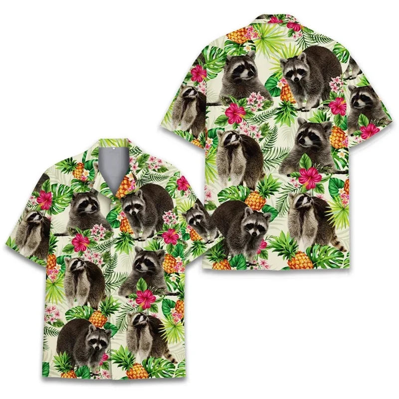 thumbnail image 1 of Camisas hawaianas holgadas y transpirables de manga corta con estampado 3D de mapache y rata para hombre y mujer, para fiestas en la playa, para verano, 1 of 5