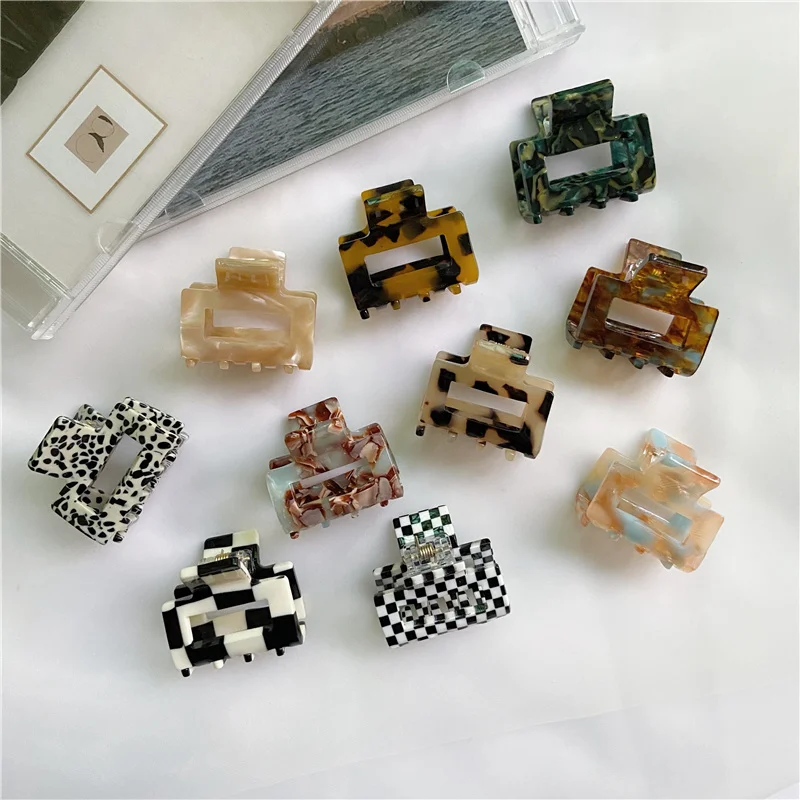 

New Mini Acetate Hair Claw Clip Rectangle Geometric Hollowed Small Size Colorful Clamps Grab Shark Clip Women Hair Accessories